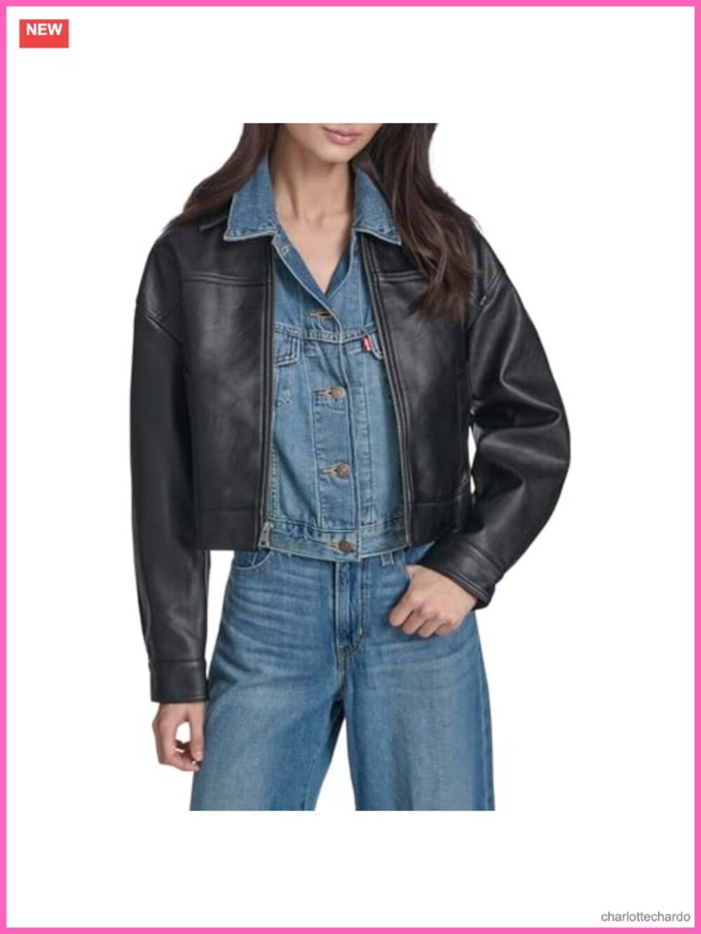 Faux Leather Jacket Sherpa Collar Zip Front Relaxed Fit